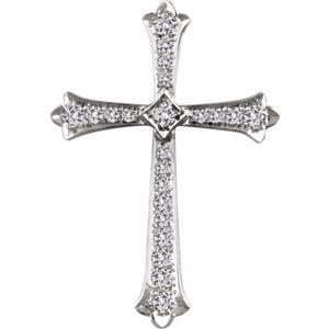 Diamond Fleur-de-Lis Cross Rhodium-Plated 14k White Gold Pendant (.75 Ctw, H+ Color, I1 Clarity)