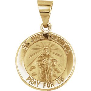 14k Yellow Gold Round Hollow St. Jude Medal (14.75 MM)