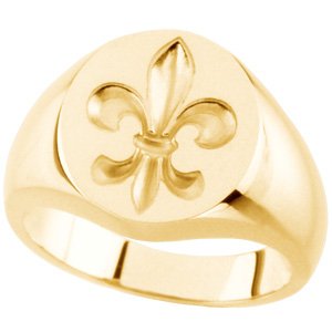 14k Yellow Gold Men's Signet Ring with Fleur de Lis