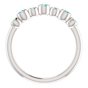 Blue Zircon 7-Stone 3.25mm Ring, Rhodium-Plated 14k White Gold, Size 7.5