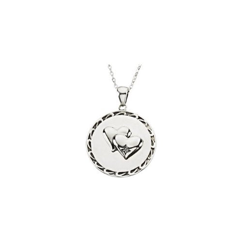 Diamond 'Too Blessed' Double Heart Pendant Necklace in Rhodium Plate Sterling Silver, 18"