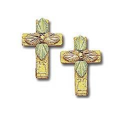 Cross Post Earrings, 10k Yellow Gold, 12k Green and Rose Gold Black Hills Gold Motif