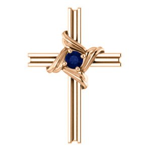 Blue Sapphire Cross 14k Rose Gold Pendant (18.10X12.80 MM)