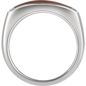 Men's Rectangle Cherry Wood Ring, Rhodium-Plated 14k White Gold, Size 11