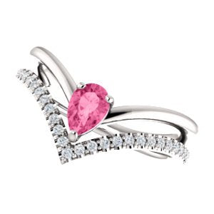 Pink Tourmaline Pear and Diamond Chevron Sterling Silver Ring (.145 Ctw,G-H Color, I1 Clarity)