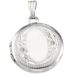 Sterling Silver Round Locket with Embossed Flowers