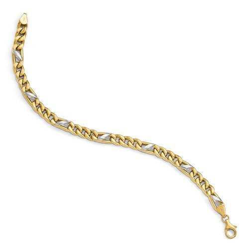 Men's Two-Tone 14k Yellow and White Gold Link Bracelet, 8.25"