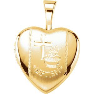 Engraved Baptism 14k Yellow Gold Plated Sterling Silver Heart Locket (12.50X12.00 MM)