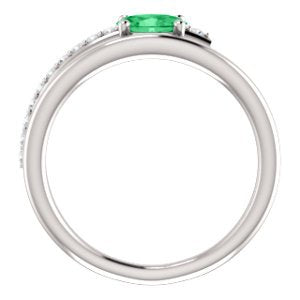 Platinum Chatham Created Emerald and Diamond Bypass Ring (.125 Ctw, G-H Color, S12-S13 Clarity)