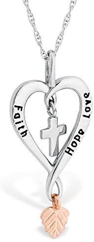 Cross in Heart Pendant Necklace, Sterling Silver, 12k Rose Gold Black Hills Gold Motif, 18"