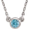 Blue Zircon Solitaire Rhodium Plate 14k White Gold Pendant Necklace, 16"