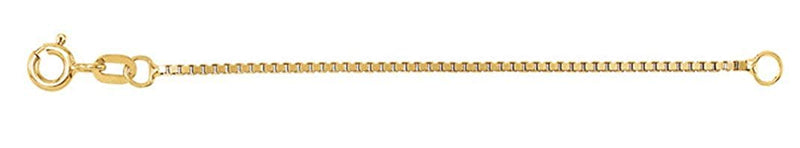 14k Yellow Gold 1.3mm Diamond-Cut Box Chain, Extender Safety Chain, 2.25"