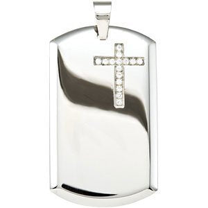 The Men's Jewelry Store CZ Dog Tag Cross Stainless Steel Pendant