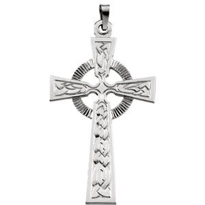 Fancy Celtic Cross 14k White Gold Pendant