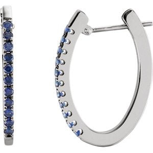 Blue Sapphire Hoop Earrings,14K White Gold