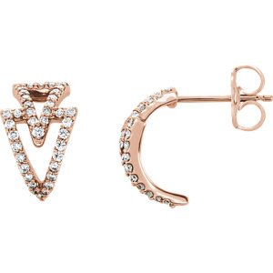 Diamond Geometric J-Hoop Earrings, 14k Rose Gold (1/4 Ctw, Color G-H, Clarity I1)