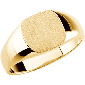 Men's Signet Semi-Polished 14k Yellow Gold Ring (10mm) Size 11