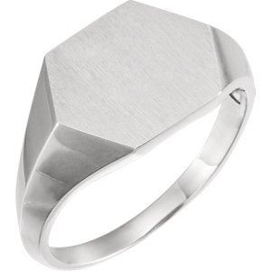 Men's Brushed Hexagon Signet Ring, Rhodium-Plated 14k White Gold (14mm)