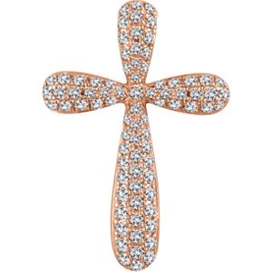 Diamond Petal Cross Pendant, 14k Rose Gold (.5 Ctw, H+ Color, I1 Clarity)