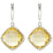 Two-Sided 19.84 Ctw Checkerboard Lemon Quartz Antique Cushion Sterling Silver Earrings