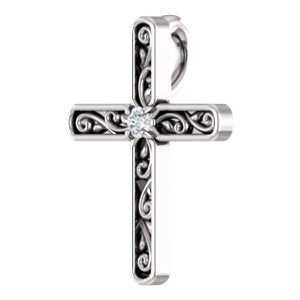 Diamond Solitaire Cross Sterling Silver Pendant (.03 Ct, G-H Color, I1 Clarity)
