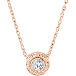 Diamond Solitaire Rope Trim 14k Rose Gold Pendant Necklace, 16 " (0.1 Cttw)