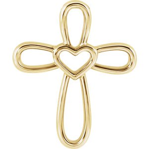 Open Heart Cross 14k Yellow Gold Pendent (20.35X4.25 MM)