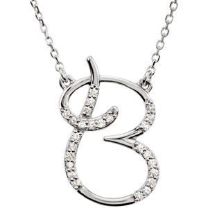 Diamond Alphabet Initial 'B' Rhodium-Plate 14k White Gold Pendant Necklace, 17" (GH, I1, 1/8 Ctw)