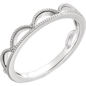 Scalloped Bead Trim 4mm Stacking Ring, Sterling Silver, Size 8.25