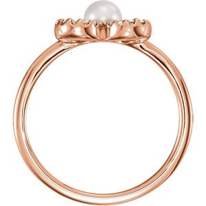 White Freshwater Cultured Pearl, Diamond Clover Ring, 14k Rose Gold (4.00-4.50mm)(.16 Ctw, Color G-H, Clarity I1)