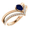 Chatham Created Blue Sapphire Pear Chevron and Diamond 14k Rose Gold Ring (.145 Ctw,G-H Color, I1 Clarity)