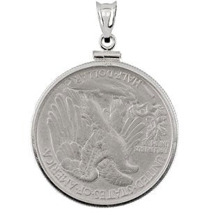 Walking Liberty Half Dollar Sterling Silver Coin in a Sterling Silver Coin Frame Pendant