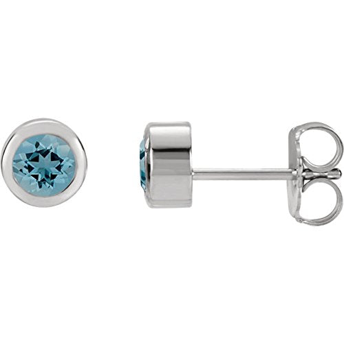 Simulated March Birthstone CZ Solitaire Stud Earrings, Rhodium-Plated Sterling Silver