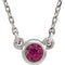 Pink Tourmaline Bezel Birtstone Rhodium Plate 14k White Gold Pendant Necklace, 16"