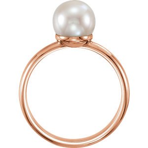 White Freshwater Cultured Pearl Solitaire Ring, 14k Rose Gold (7.5-8mm) Size 7