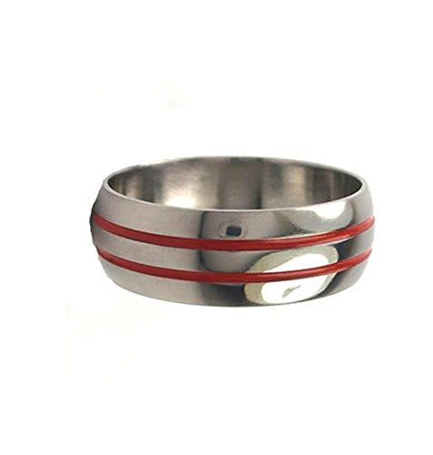 Red Grooved 8mm Comfort-Fit Titanium Wedding Band, Size 4.5