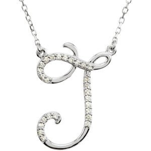 Diamond Initial Letter 'J' Rhodium-Plated 14k White Gold Pendant Necklace, 17" (GH Color, I1 Clarity, 1/8 Cttw)