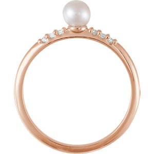White Cultured Pearl, Diamond Stackable Ring, 14k Rose Gold (4-4.5mm)(.05Ctw, Color G-H, Clarity I1) Size 7