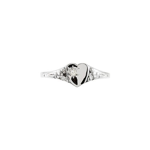 Girl's Diamond Heart Ring, 10.79mm Rhodium-Plated 14k White Gold, Size 3