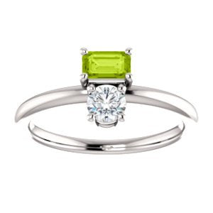 Peridot and Sapphire Two-Stone Ring, Rhodium-Plated 14k White Gold, Size 7
