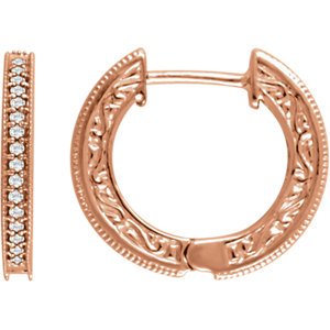 Diamond Milgrain Hoop Earrings, 14k Rose Gold (1/5 Ctw, Color H+, Clarity I1)