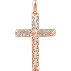 Diamond Angled Cross 14k Rose Gold Pendant (1 Ctw, H+ Color, I1 Clarity)