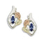 Ave 369 Created Blue Spinel Marquise September Birthstone Earrings, Sterling Silver, 12k Green and Rose Gold Black Hills Gold Motif