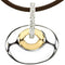 Diamond Oval Pendant 14k Yellow Gold and Sterling Silver Necklace, Brown Leather Cord, 18" (.07 Ctw)