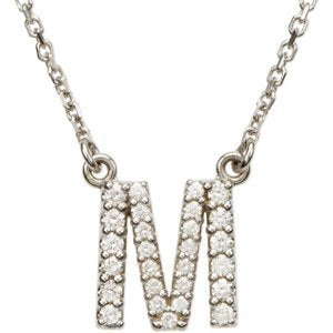 14k White Gold Diamond Alphabet Letter M Necklace (1/5 Cttw, GH Color, I1 Clarity), 16.25" to 18.50"