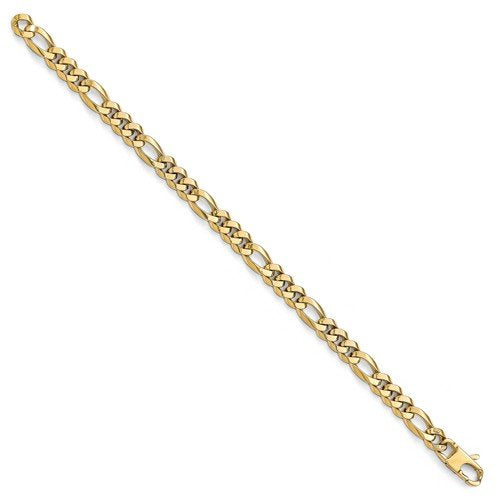 Men's 14k Yellow Gold 7.25mm Beveled Curb Link Chain Bracelet, 8"