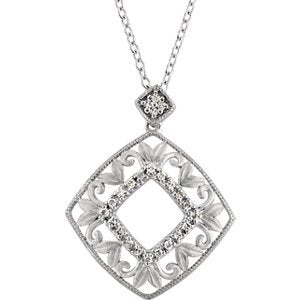 24-Stone Diamond Filigree Pendant Necklace, Sterling Silver, 18" (1/6 Ctw)