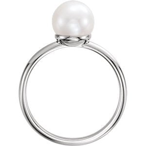 Platinum White Freshwater Cultured Pearl Solitaire Ring, (7.5-8mm) Size 7