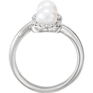 White Freshwater Cultured Pearl and Diamond Halo Ring, Rhodium-Plated 14k White Gold (5.50-6.00MM) (.16 Ctw, G-H Color, I1 Clarity)