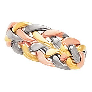 4.75mm 14k Yellow, White and Rose Gold Tri-Color Hand Woven Band, Size 9.5
